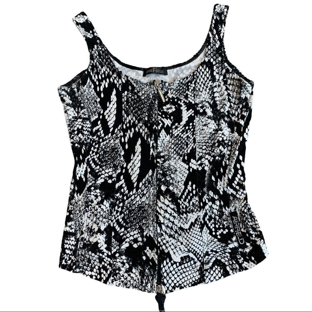 Airfield Black white snakeskin print stretchy spandex bustier tank top Sz S